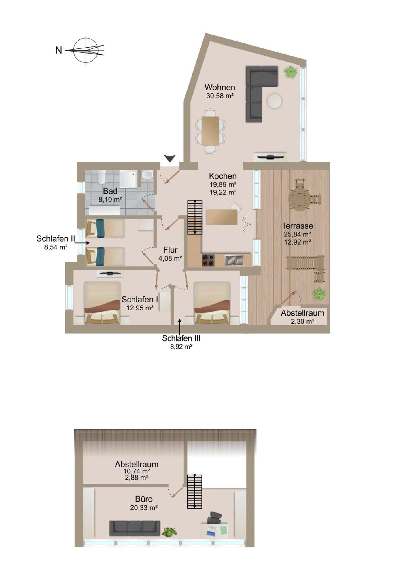 Apartment Strand-penthouse, 128 Qm, Maisonette, Parkplatz